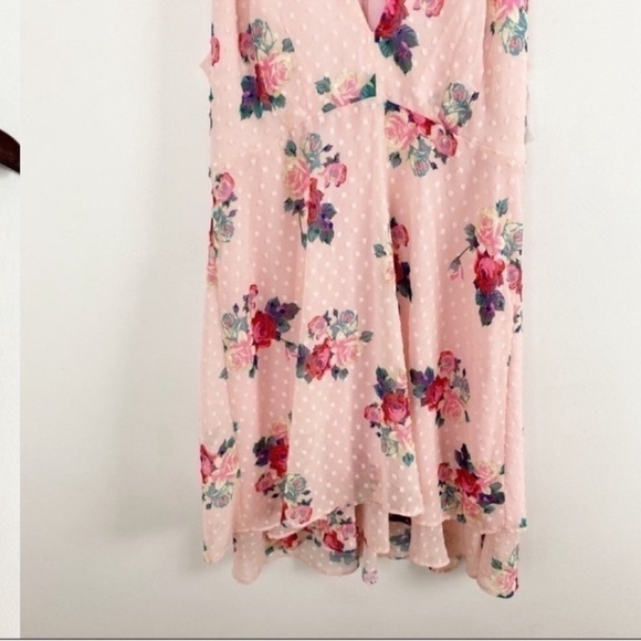 19 Cooper Pink Floral Sleeveless V-Neck Mini Dress Size Large NEW Textured Dot - Picture 5 of 11